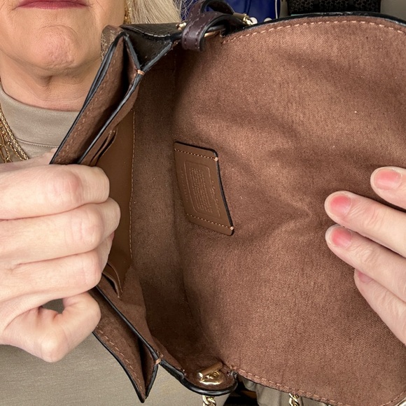 Coach Suede Brown and Tan Signature Crossbody Bag - Picture 3 of 10